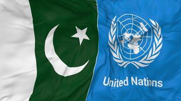 Pakistan and United Nations, UN Flags Together Seamless Looping Background, Looped Bump Texture Cloth Waving Slow Motion, 3D Rendering video
