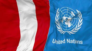 Peru and United Nations, UN Flags Together Seamless Looping Background, Looped Bump Texture Cloth Waving Slow Motion, 3D Rendering video