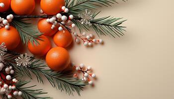 AI generated Winter celebration orange tree gift, nature Christmas ornament generated by AI photo