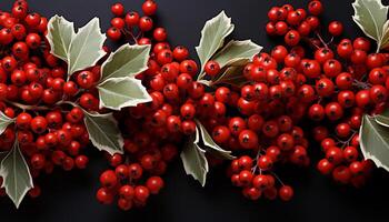 AI generated Fresh rowanberries decorate the winter branch, symbolizing nature celebration generated by AI photo