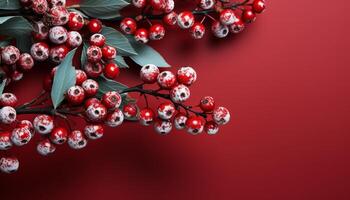 AI generated Winter branch with red berries, symbol of Christmas celebration generated by AI photo