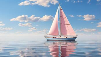 AI generated Sailing yacht glides on blue waves, embracing summer adventure generated by AI photo