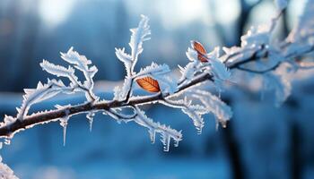 ai generado invierno belleza en naturaleza escarcha, nieve, y hielo cristal generado por ai foto