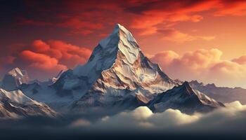 AI generated Majestic mountain peak reflects beauty in nature at sunrise generated by AI photo