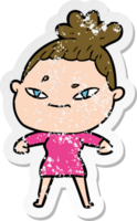 distressed sticker of a cartoon woman png