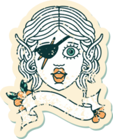 Retro Tattoo Style elf rogue character face png