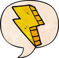 cartoon lightning bolt with speech bubble in retro texture style png