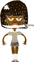 cartoon woman with knife between teeth png