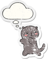 cute cartoon cat with thought bubble as a distressed worn sticker png