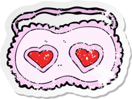 retro distressed sticker of a cartoon sleeping mask with love hearts png