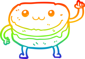 rainbow gradient line drawing of a cartoon waving cake character png