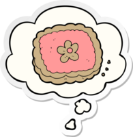 cartoon biscuit with thought bubble as a printed sticker png