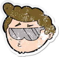 distressed sticker of a cartoon boy wearing sunglasses png