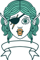 Retro Tattoo Style elf rogue character face with banner png