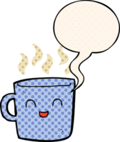 cute coffee cup cartoon with speech bubble in comic book style png