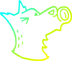 cold gradient line drawing of a cartoon howling wolf png