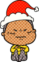 hand drawn comic book style illustration of a annoyed old lady wearing santa hat png