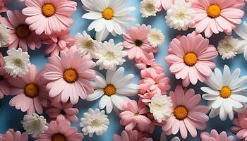 AI generated Freshness of summer meadow cute daisy bouquet in pink and blue generated by AI photo