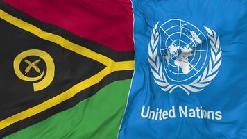 Vanuatu et uni nations, ONU drapeaux ensemble sans couture boucle arrière-plan, en boucle bosse texture tissu agitant lent mouvement, 3d le rendu video