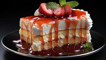 ai generado hecho en casa gastrónomo postre dulce rebanada de chocolate tarta de queso con bayas generado por ai foto