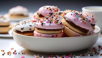 AI generated Homemade gourmet donuts, a sweet temptation for birthday celebration generated by AI photo