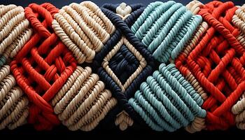 AI generated Twisted rope, tied knot, sailing yacht, colorful spools, woven thread generated by AI photo