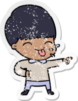 distressed sticker of a cartoon boy sticking out tongue png