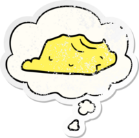 cartoon butter with thought bubble as a distressed worn sticker png