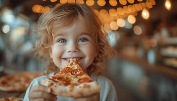 AI generated Portrait of Child Delighting in Pizzeria Pizza photo