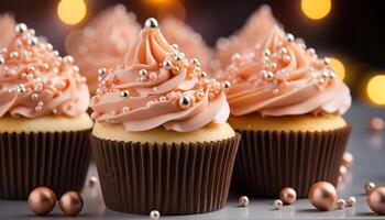AI generated Homemade cupcake with chocolate icing, a sweet indulgence for celebration generated by AI photo