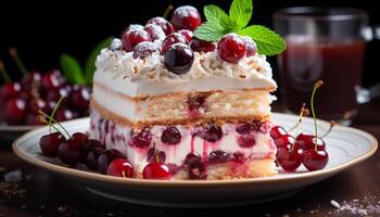 ai generado hecho en casa gastrónomo postre dulce tarta con Fresco baya indulgencia generado por ai foto