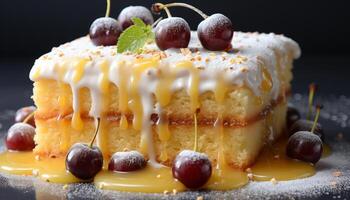 ai generado hecho en casa dulce tarta con Fresco bayas y azotado crema generado por ai foto