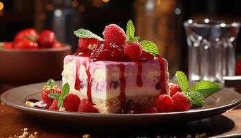 AI generated Freshness and indulgence on a plate of homemade gourmet dessert generated by AI photo