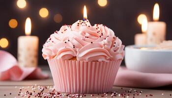 AI generated Homemade birthday cake, sweet indulgence, bright celebration, love and fun generated by AI photo