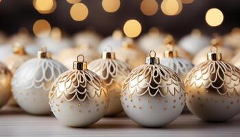 AI generated Christmas ornament decoration in gold, glowing with festive cheer generated by AI photo