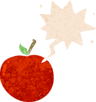 dibujos animados manzana con habla burbuja en grunge afligido retro texturizado estilo png