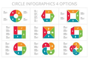 Set circle elements of graph, diagram with 4 steps, options, parts or processes. Template for infographic, presentation. vector