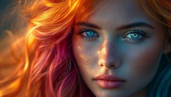 AI generated Colorful Creativity Dynamic Illustration of Character with Multicolored Hair photo