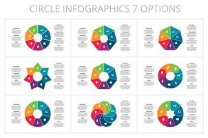 conjunto circulo elementos de grafico, diagrama con 7 7 pasos, opciones, partes o procesos. modelo para infografía, presentación. vector