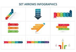 Set abstract arrows of graph, diagram with 3, 4, 5, 6 steps, options, parts or processes. Vector business template for presentation