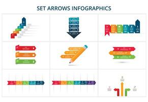 Set abstract arrows of graph, diagram with 3, 4, 5, 6 steps, options, parts or processes. Vector business template for presentation