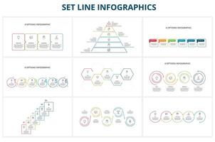 Set Line Infographics. Templates for growth chart, graph, presentation, chart. Business startup concept vector