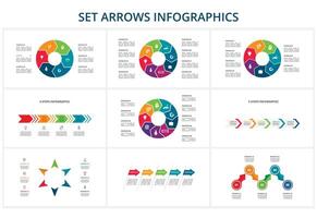 Set abstract arrows of graph, diagram with 5, 6, 7, 8 steps, options, parts or processes. Vector business template for presentation