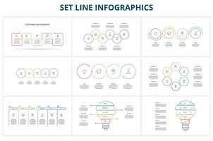 Set Line Infographics. Templates for growth chart, graph, presentation, chart. Business startup concept vector