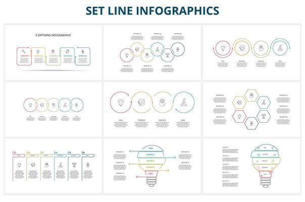 Set Line Infographics. Templates for growth chart, graph, presentation, chart. Business startup concept