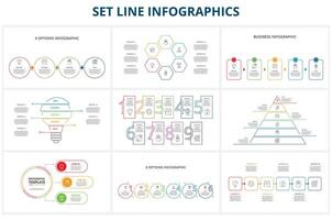 conjunto línea infografía. plantillas para crecimiento cuadro, grafico, presentación, cuadro. negocio puesta en marcha concepto vector