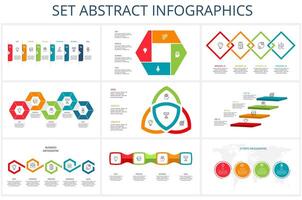 conjunto resumen elementos de grafico, diagrama con pasos, opciones, partes o procesos. modelo para infografía, presentación. vector