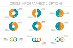 conjunto circulo elementos de grafico, diagrama con 2 pasos, opciones, partes o procesos. modelo para infografía, presentación. vector