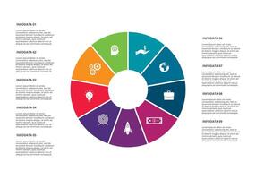 circulo elementos de grafico, diagrama con 9 9 pasos, opciones, partes o procesos. modelo para infografía, presentación. vector