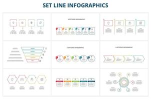 conjunto línea infografía. plantillas para crecimiento cuadro, grafico, presentación, cuadro. negocio puesta en marcha concepto vector